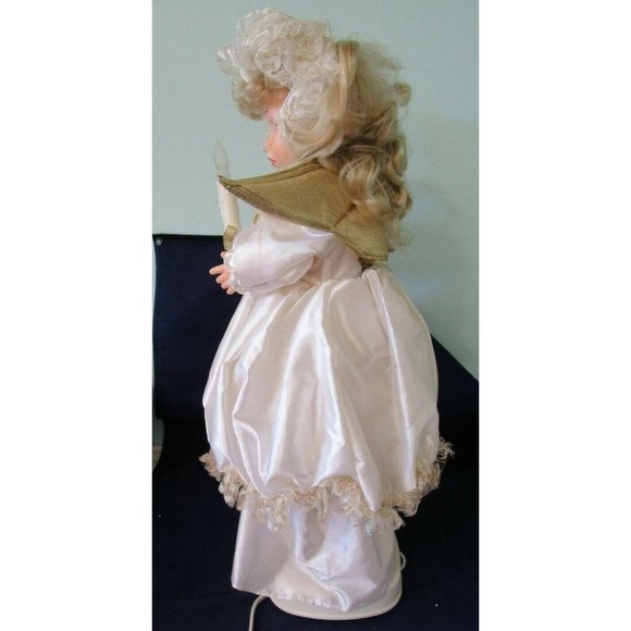 Animated Christmas Angel Doll 24" White Gold Lace Mantilla Trim Roses Candle IOB - Picture 6 of 12